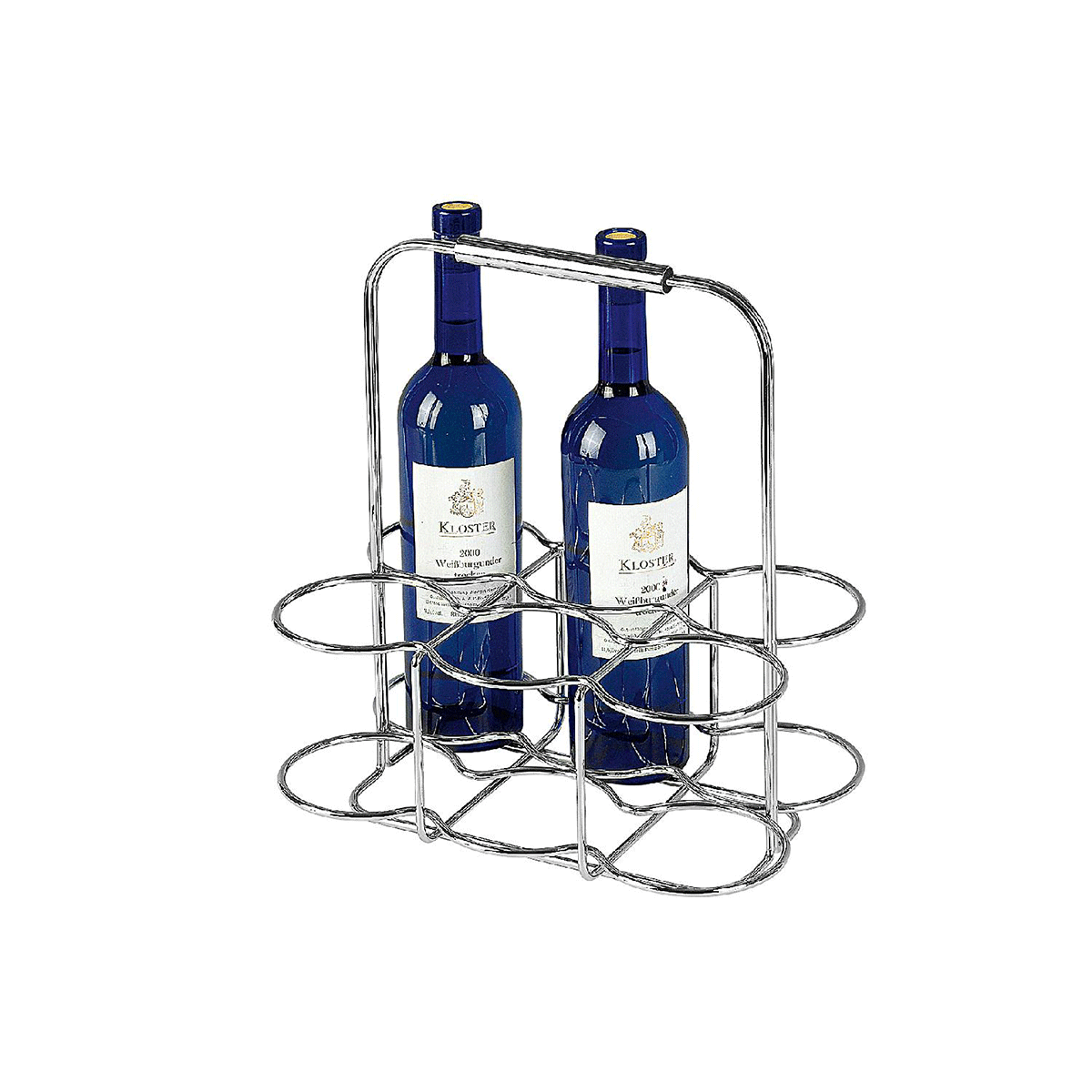 Blomus-Flaschenhalter-Wires-Steel-mit- zwei-Weinflaschen